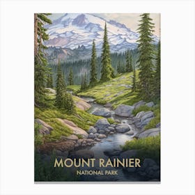 Mount Rainier National Park Watercolour Vintage Travel Poster 4 Canvas Print