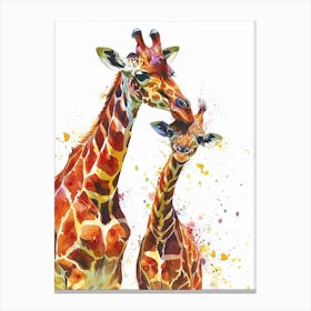 Giraffe & Calf Water Colour Style 1 Canvas Print