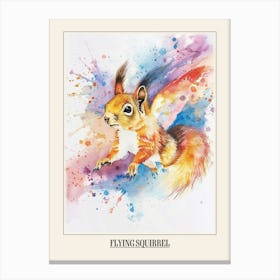 Flying Squirrel Colourful Watercolour 1 Poster Canvas Print