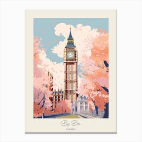 Big Ben, London   Cute Botanical Illustration Travel 8 Poster Canvas Print