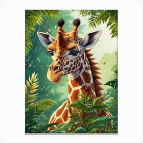 Giraffe In The Jungle Canvas Print