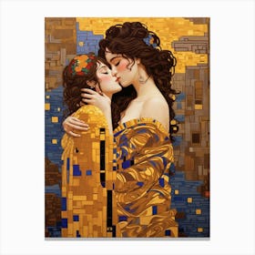 A pixel art version of Gustav Klimt's The Kiss 3 Canvas Print