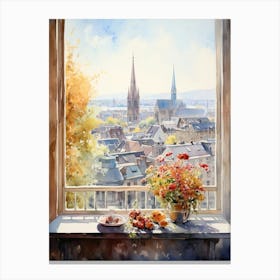 Window View Of Zurich Switzerland In Autumn Fall, Watercolour 2 Canvas Print