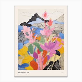 Annapurna Nepal 3 Colourful Mountain Illustration Poster Canvas Print
