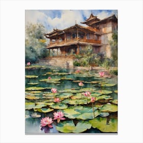 Lotus Flowers In The Pond Canvas Print