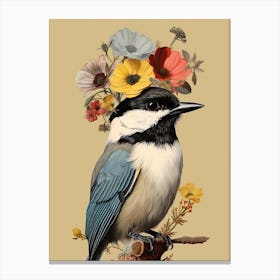 Bird With A Flower Crown Carolina Chickadee 2 Canvas Print