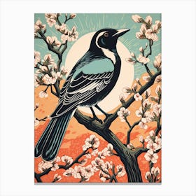 Vintage Bird Linocut Magpie 6 Canvas Print