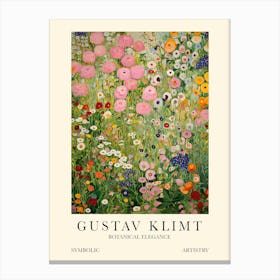 Gustav Klimt Flower Garden Pink And Green Canvas Print