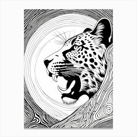 Jaguar Lino cut Black And White, animal art, 163 Canvas Print