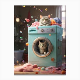 Cat In Washing Machine 15 Canvas Print