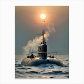 Submarine At Sunset -Reimagined 4 Canvas Print