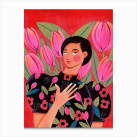 Woman with Tulips 1 Canvas Print