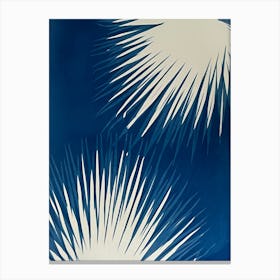 Blue white cyanotype palm leaves 1 Canvas Print