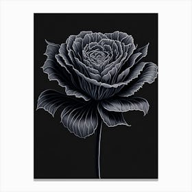 A Carnation In Black White Line Art Vertical Composition 17 Canvas Print