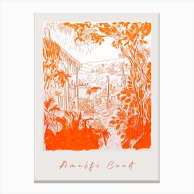 Amalfi Coast Italy Orange Drawing Poster Canvas Print