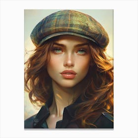 Old fashion cap worn by an extraordinarily beautiful girl Canvas Print
