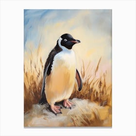 Adlie Penguin Carcass Island Oil Painting 2 Canvas Print