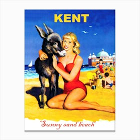 Kent, Girl With Doneky On The Beach Canvas Print