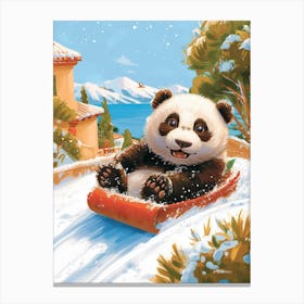 Giant Panda Cub Sledding Down A Snowy Hill Storybook Illustration 3 Canvas Print