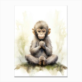 Monkey Painting Meditating Watercolour 3 Canvas Print