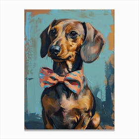 Kitsch Portrait Of A Dachshund In A Bow Tie 2 Canvas Print