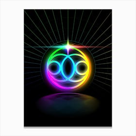 Neon Geometric Glyph in Candy Blue and Pink with Rainbow Sparkle on Black n.0073 Canvas Print