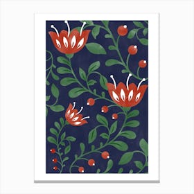 Red Flowers On A Blue Background Canvas Print