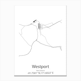 Westport,New Zealand Minimalist Map Canvas Print