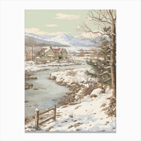 Vintage Winter Illustration Abisko Sweden Canvas Print