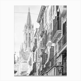 Black And White Street Scene In Spain Majorca Canvas Print