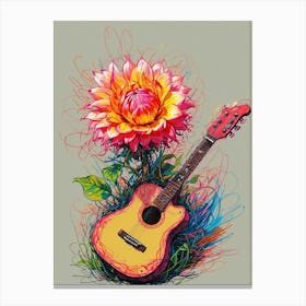Dahlia And Guitar Canvas Print