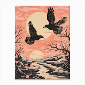 Vintage Japanese Inspired Bird Print Blackbird 3 Canvas Print
