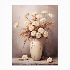 Carnation, Autumn Fall Flowers Sitting In A White Vase, Farmhouse Style 3 Canvas Print