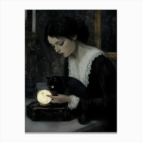 Dark Gothic Woman With A Black Cat Canvas Print