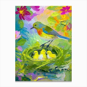 Bird With Chicks Canvas Print