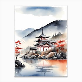Watercolor Japanese Landscape Painting (18) Canvas Print