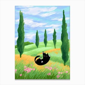 Black Cat Field Trees Canvas Print