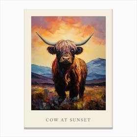 Cow At Sunset Poster Canvas Print