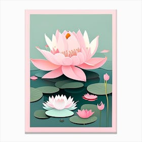 Blooming Lotus Flower In Lake Scandi Cartoon 1 Canvas Print