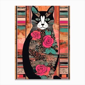 Cat With Roses Canvas Print