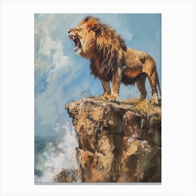 Barbary Lion Roaring On A Cliff Acrylic Painting 3 Canvas Print