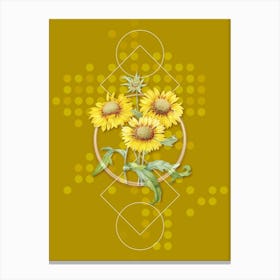 Vintage Blanket Flowers Botanical with Geometric Line Motif and Dot Pattern Canvas Print