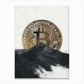 Bitcoin Rising Behind The Mountain Canvas Print