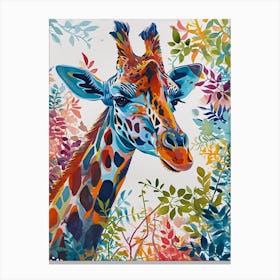 Portrait Of Giraffe With Leaves Watercolour Style Canvas Print
