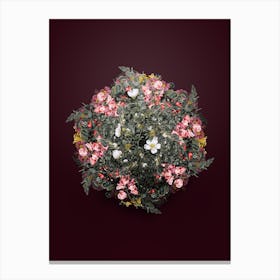 Vintage Hedge Rose Flower Wreath on Wine Red n.0158 Canvas Print