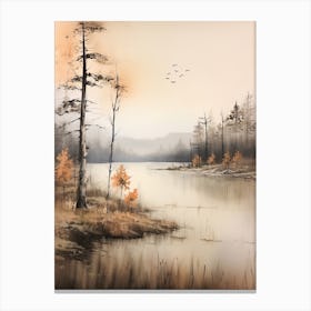 Lake In The Woods In Autumn, Painting 31 Canvas Print