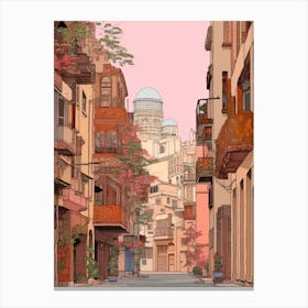 Beirut Lebanon 3 Vintage Pink Travel Illustration Canvas Print