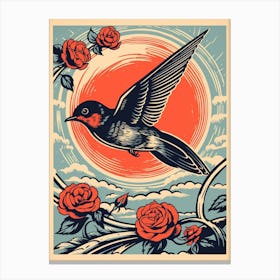 Vintage Bird Linocut Swallow 4 Canvas Print