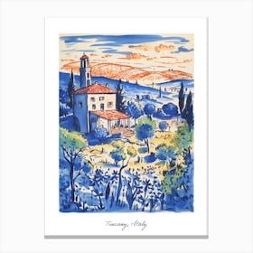 Tuscany Italy Illustration Line Art Travel Blue Canvas Print