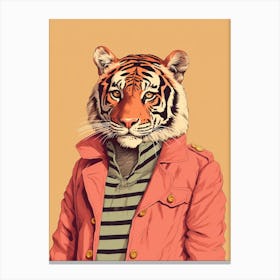Tiger Illustrations Wearing A Trench Coat 3 Canvas Print